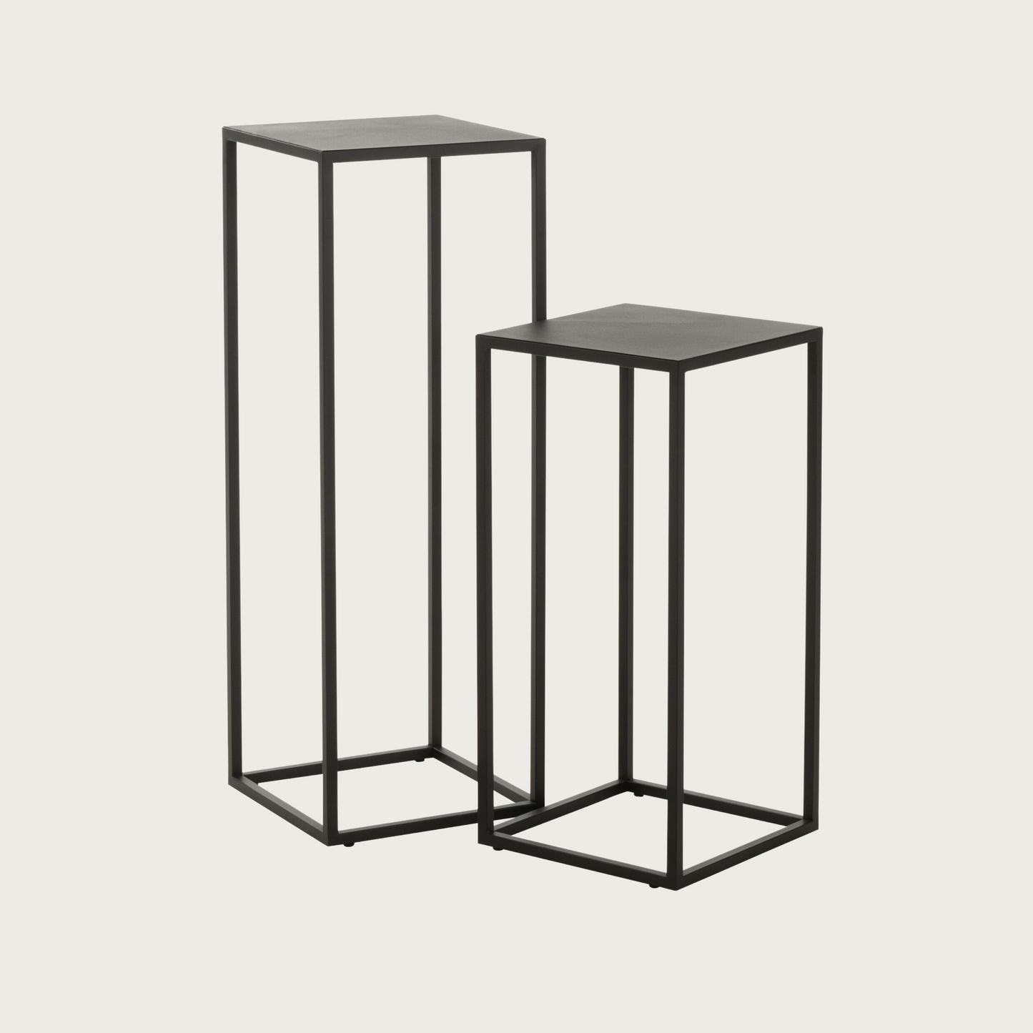 Set Of 2 Side Tables Square Metal Black
