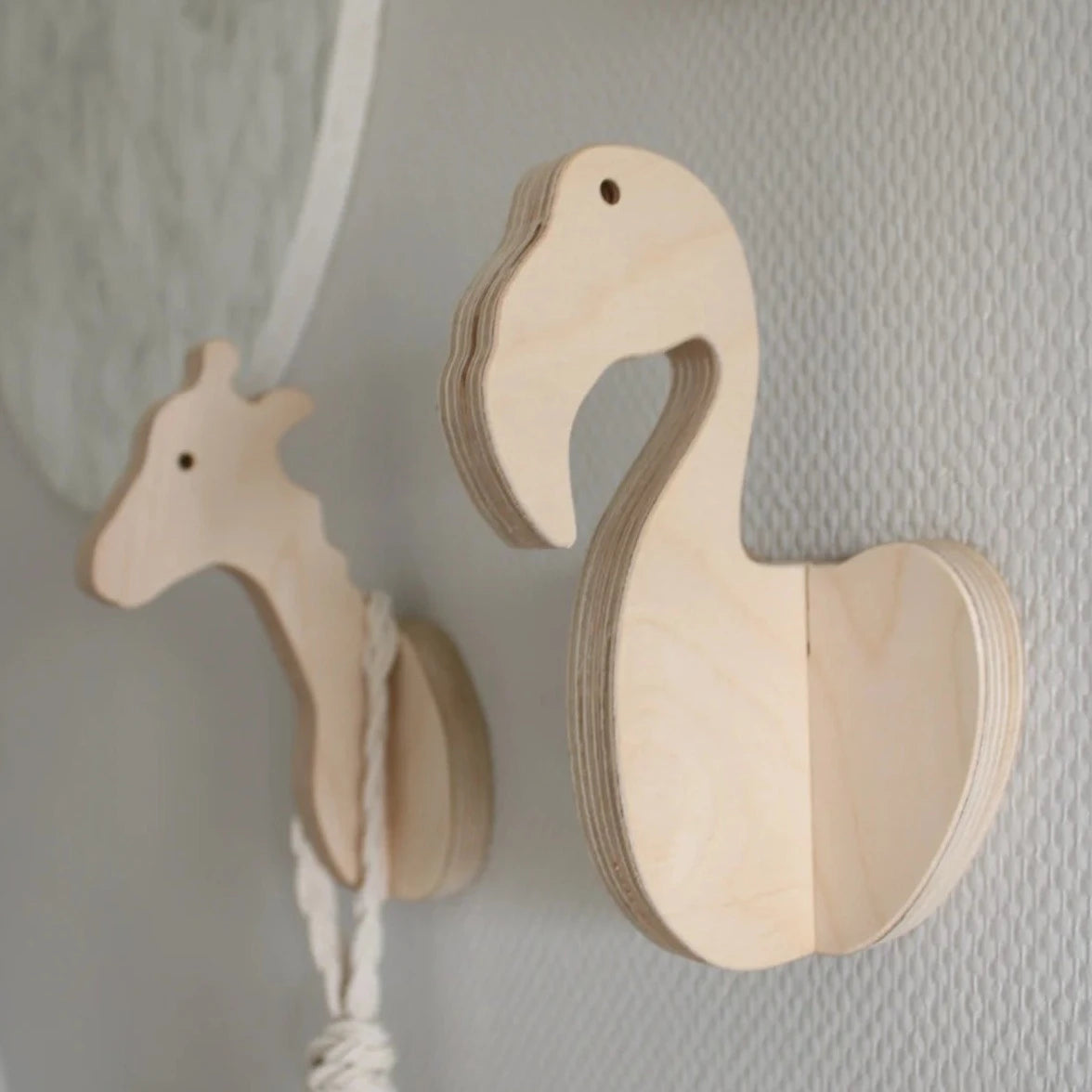 Houten wandhaak flamingo