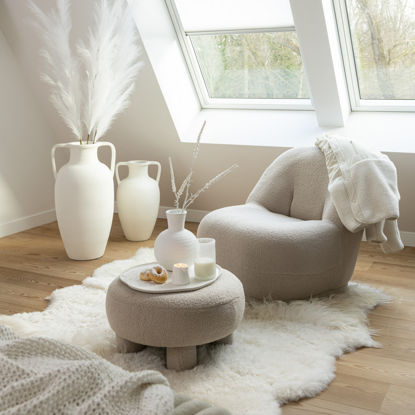 Stool Teddy Velvet Beige