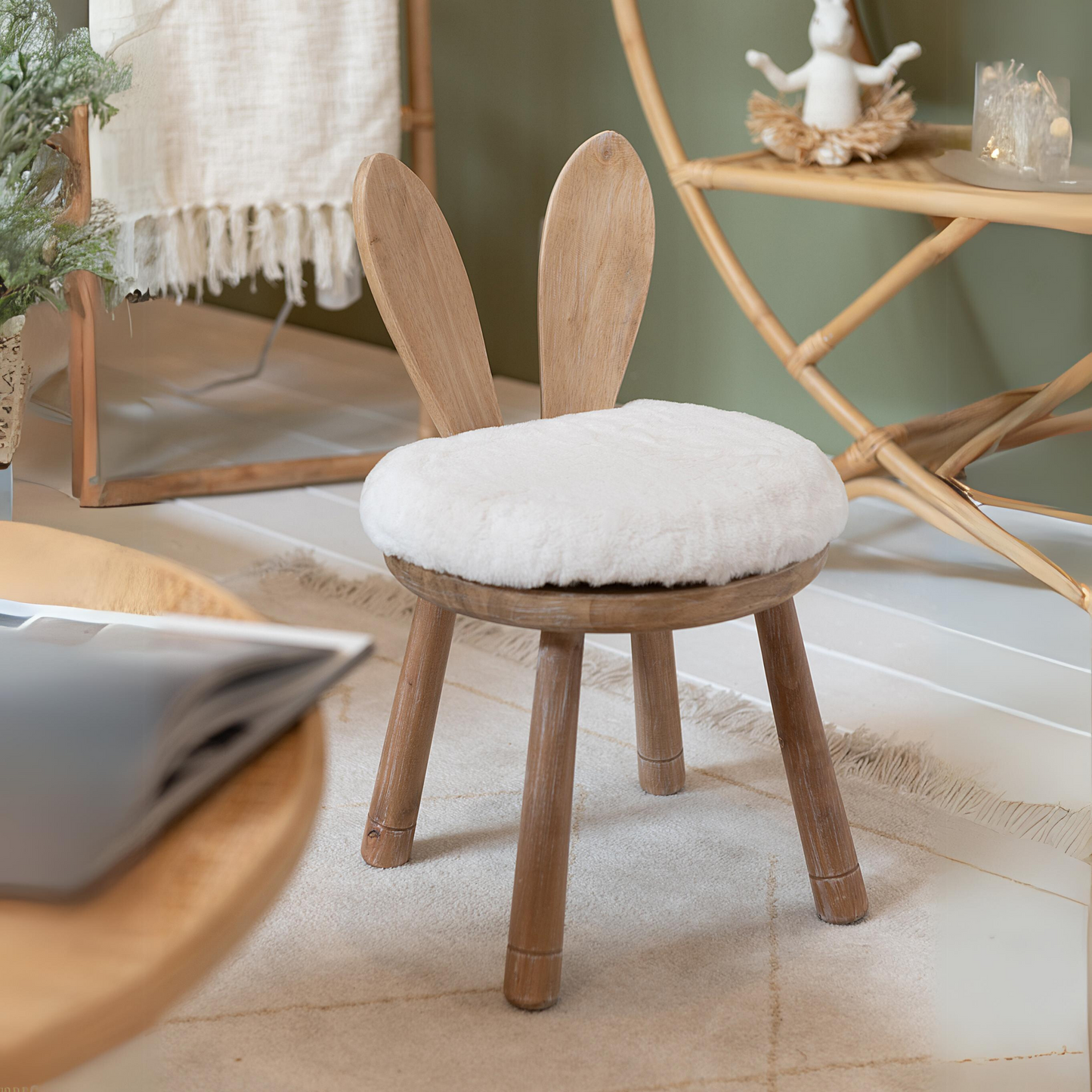 Chair Ear Rabbit Wood Natural