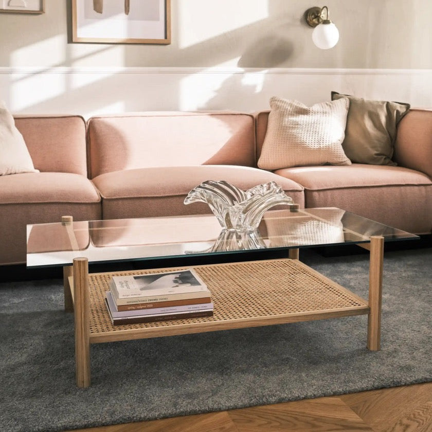 Neo - natural oak cofee table w. glassplate