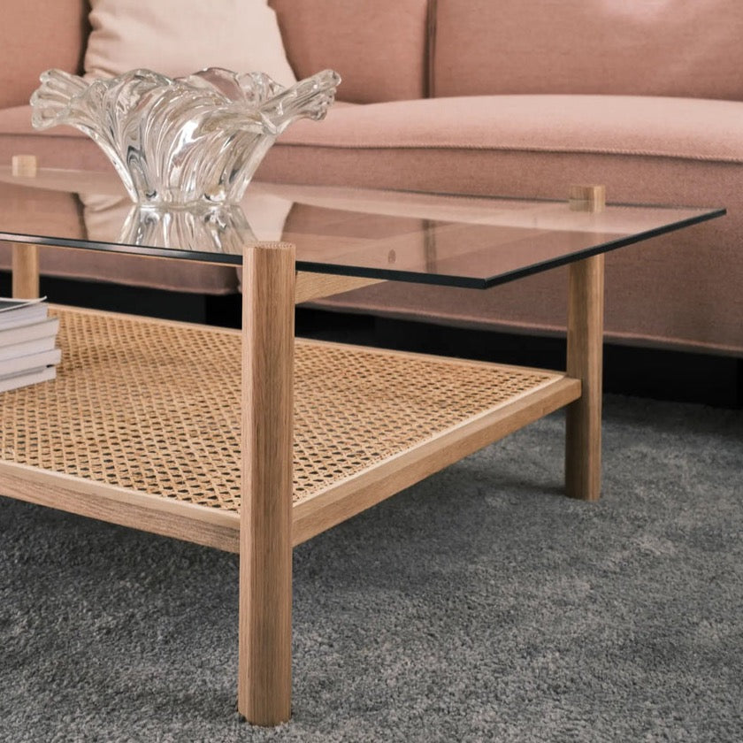 Neo - natural oak cofee table w. glassplate