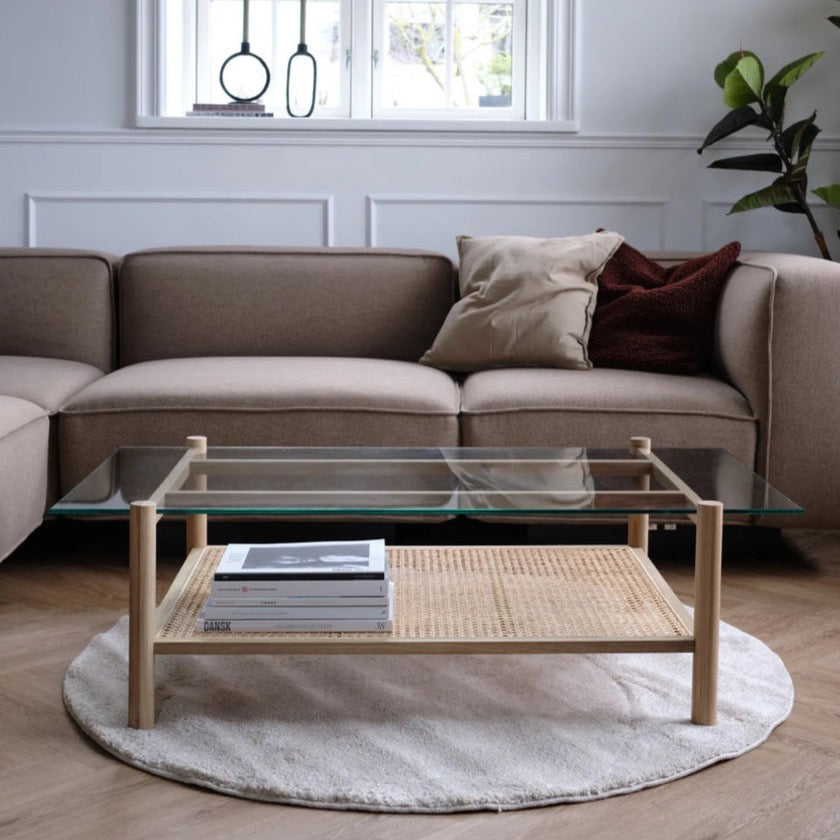 Neo - natural oak cofee table w. glassplate