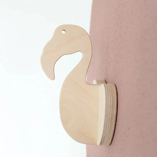 Houten wandhaak flamingo