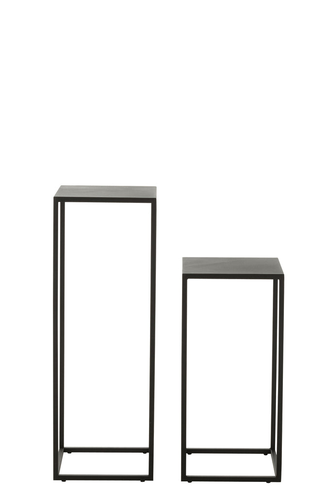 Set Of 2 Side Tables Square Metal Black
